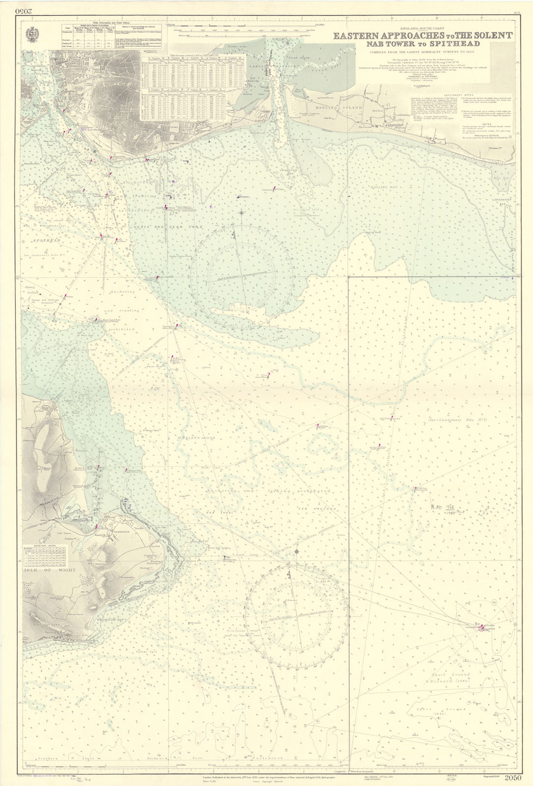 Solent eastern approach Spithead Portsmouth ADMIRALTY sea chart 1935 (1955) map